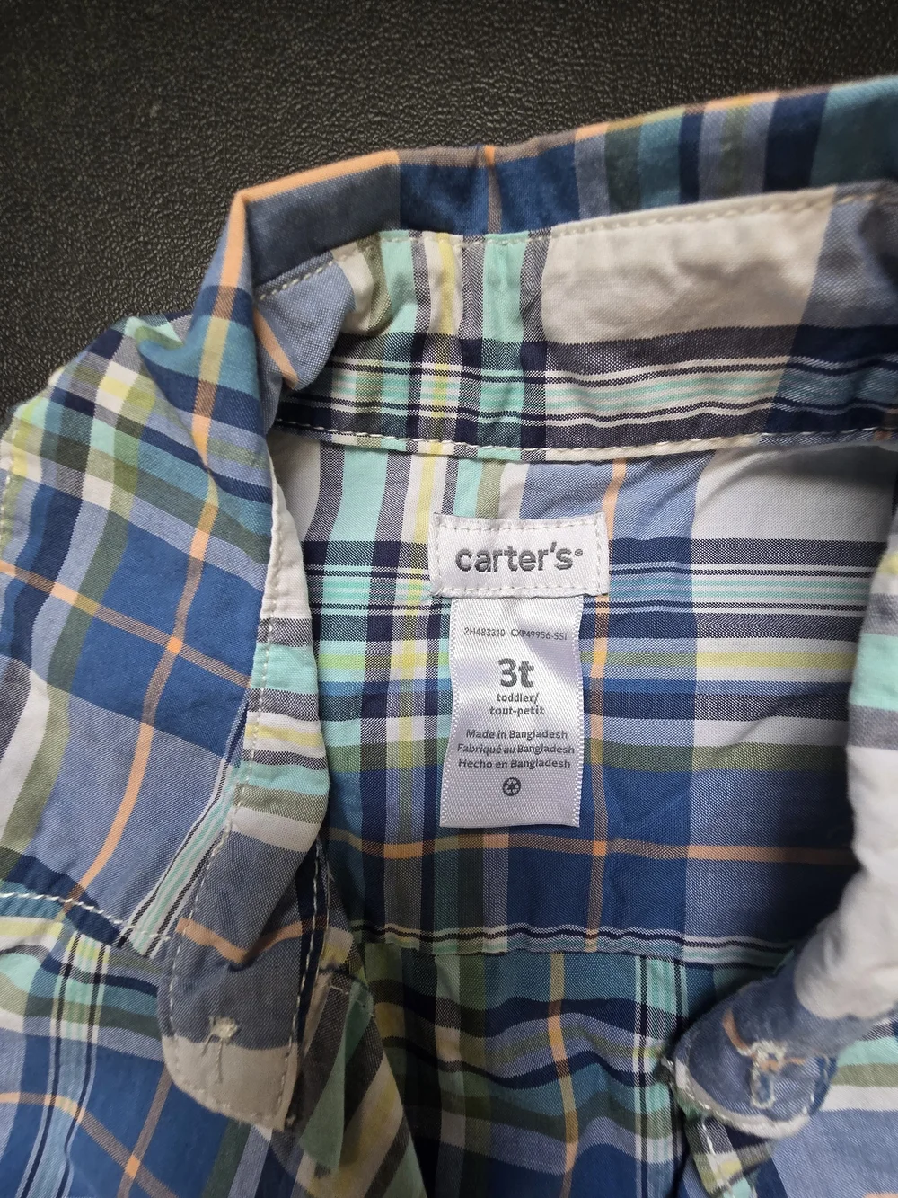 Carter's Blue, White & Green Plaid Short Sleeve Button-Down Shirt